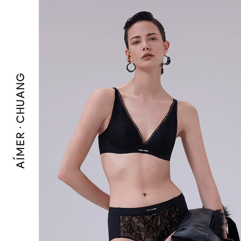 AIMER CHUANG暮光内衣女V领薄模杯大胸显小文胸CA112091