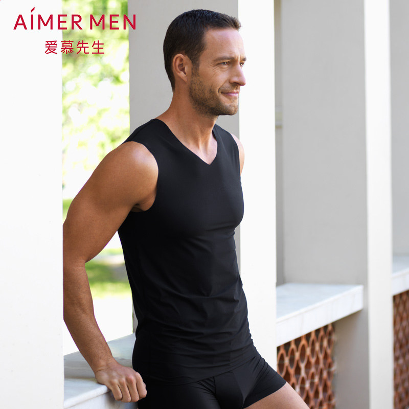 Aimer men爱慕先生时尚简约纯色莫代尔V领背心式上衣NS11F62