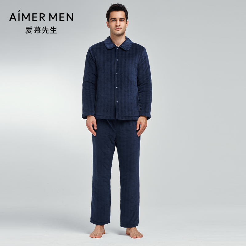 爱慕先生睡衣男24秋冬加厚立领开衫长袖长裤家居服套装NS43K191 - 封面