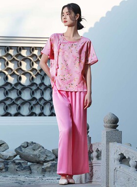 爱慕皇锦含真丝女士睡衣短袖分身家居套装-九重紫HJ21543