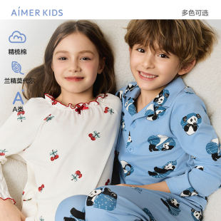 爱慕儿童熊猫歪歪/樱桃礼物男女孩睡衣精梳棉莫代尔家居上衣/长裤