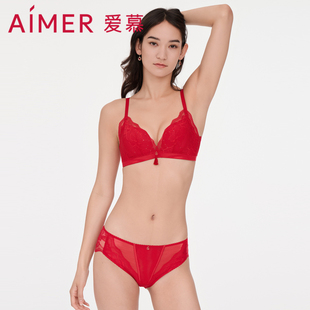 爱慕正品 AM228301 内裤 女士红色本命年新娘结婚性感蕾丝中腰三角裤