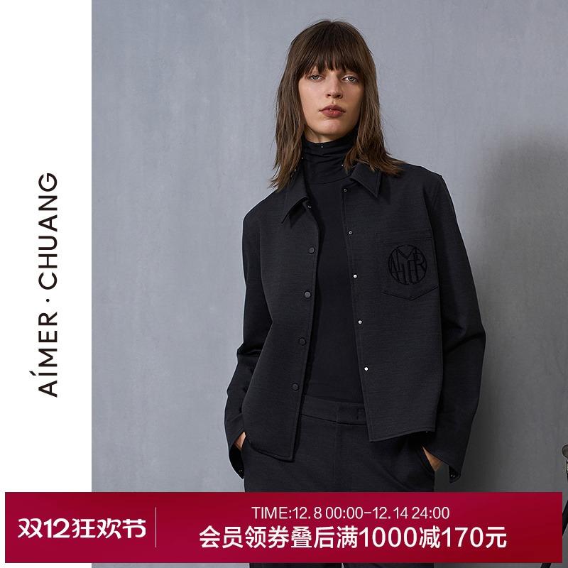 AIMER CHUANG和光秋冬女士含羊毛翻领短款外套上衣CA811493