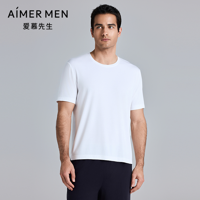 爱慕先生25春夏高莫舒适服睡衣男莫代尔圆领套头短袖上衣NS41M052