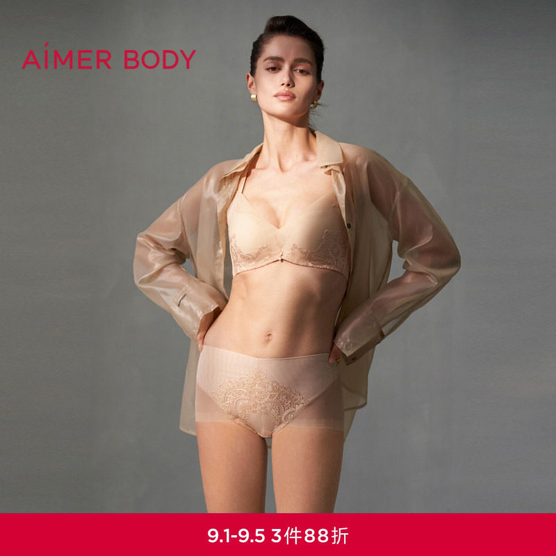 爱慕美体罗曼庄园内裤女棉质底裆蕾丝高腰平角内裤AD230421图片