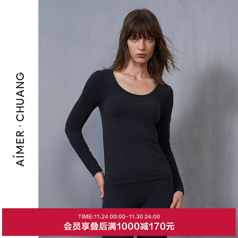 爱慕·CHUANG瑶光24秋冬保暖内衣女圆领单层无缝打底上衣CA721413