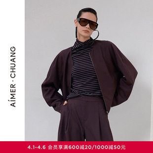 AIMER 短外套CA811971 CHUANG无尘2秋冬女士含羊毛休闲圆领长袖