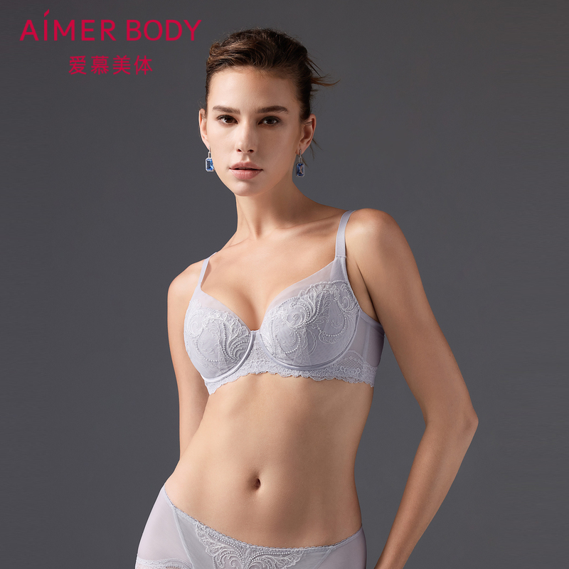 爱慕微雨斓姗内衣女4/4软钢圈无纺布薄杯大胸显小文胸AD120501
