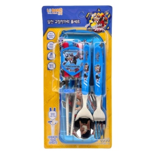 韩国进口carbot卡通餐具套装 儿童学生男孩勺叉便携收纳304不锈钢