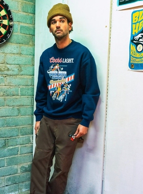 加州潮牌BRIXTON联名SILVER SPEED男士机车风格抓绒印花套头卫衣