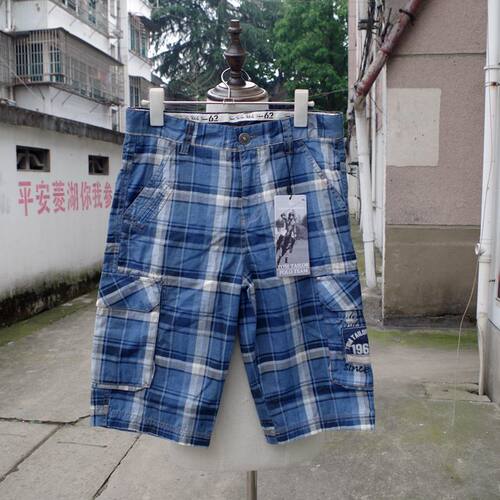 德国全棉格子大童青少年休闲中裤