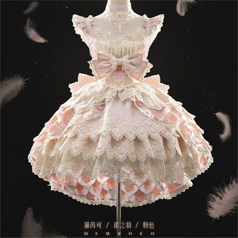 雀之羽lolita原创洋装jsk甜美花嫁重工连衣裙吊带日常拖尾洛丽塔
