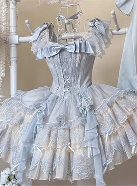 蓝色天鹅芭蕾lolita蝴蝶结洛丽塔日常可爱洋装公主裙甜美jsk