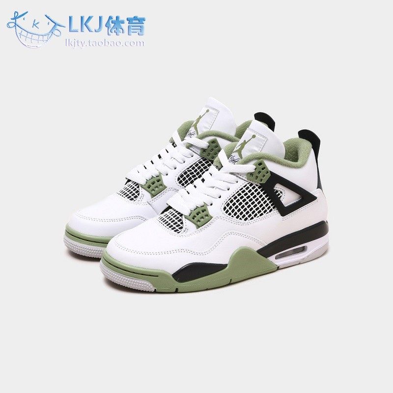 lkj体育 air jordan 4 aj4 鼠尾草海盐 白黑绿 篮球鞋 aq9129-103