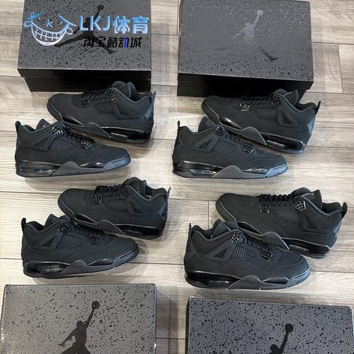 LKJ体育 Air Jordan 4 AJ4 黑猫 纯黑武士 复古篮球鞋 FV5029-010