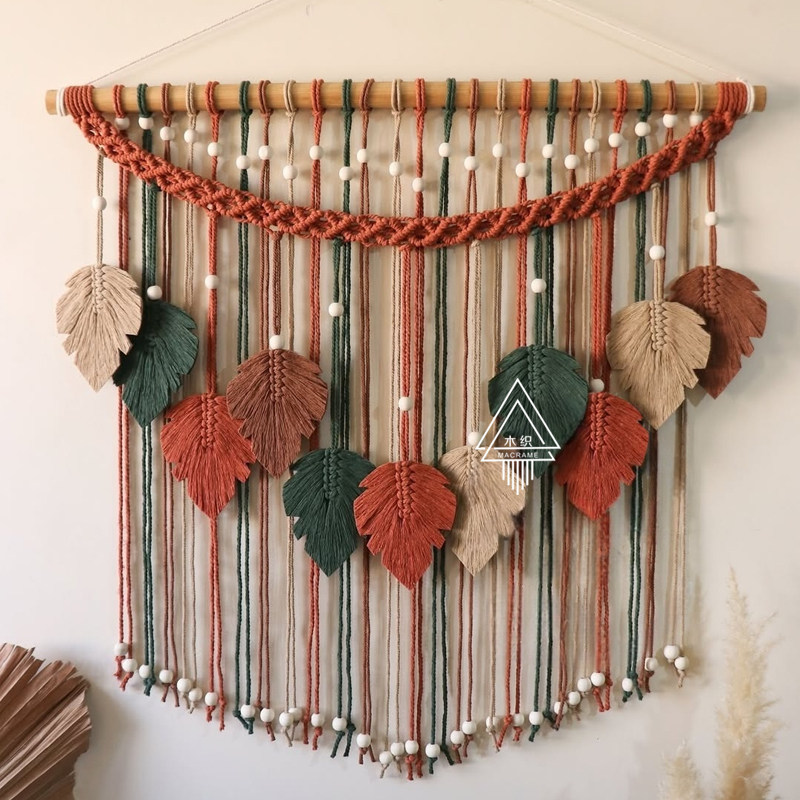 波西米亚装饰木珠树叶彩色编织挂毯摩洛哥家居卧室民宿墙面装饰,居家布艺,挂毯/壁毯,淘宝优惠券,粉丝福利购,淘宝优惠卷