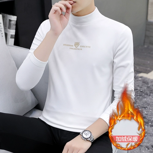 Демисезонная базовая приятная телу футболка, трендовая двусторонная бархатная удерживающая тепло утепленный лонгслив, высокий воротник