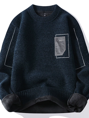 Мужской флисовый зимний трендовый трикотажный удерживающий тепло свитер, увеличенная толщина, в корейском стиле, свободный крой