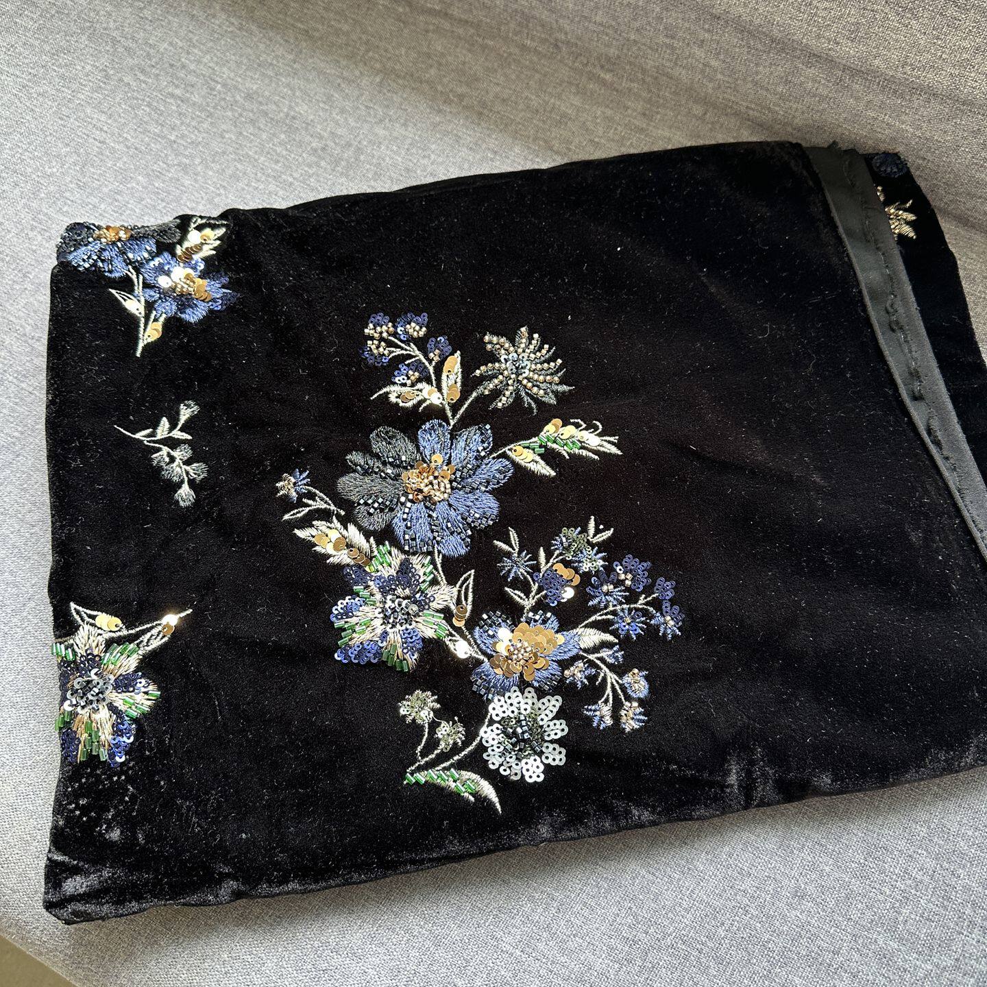 新中式复合真丝绒重工珠片绣花服装刺绣布料旗袍礼服面料