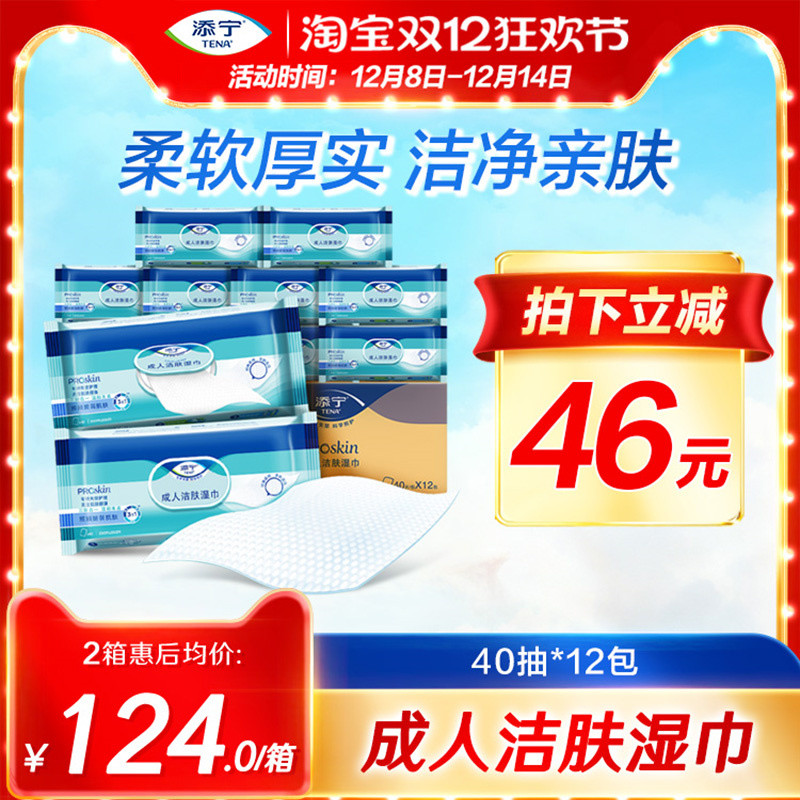 添宁随身装40抽*12包洁肤湿巾