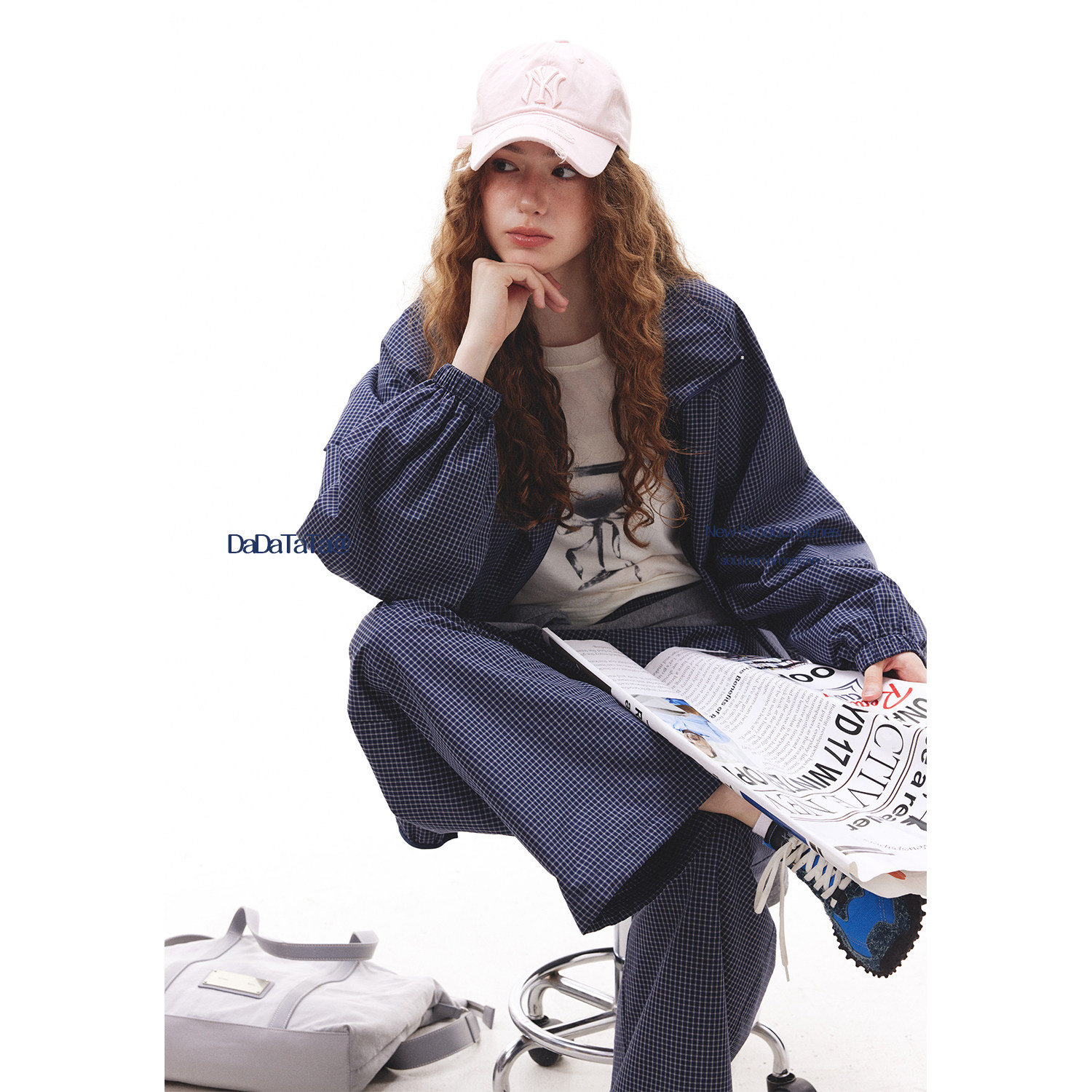 晶咕白标DADATATA【秋野漫行】100棉格纹拉链外套松紧腰阔腿裤秋,女装/女士精品,时尚套装,淘宝优惠券,粉丝福利购,淘宝优惠卷