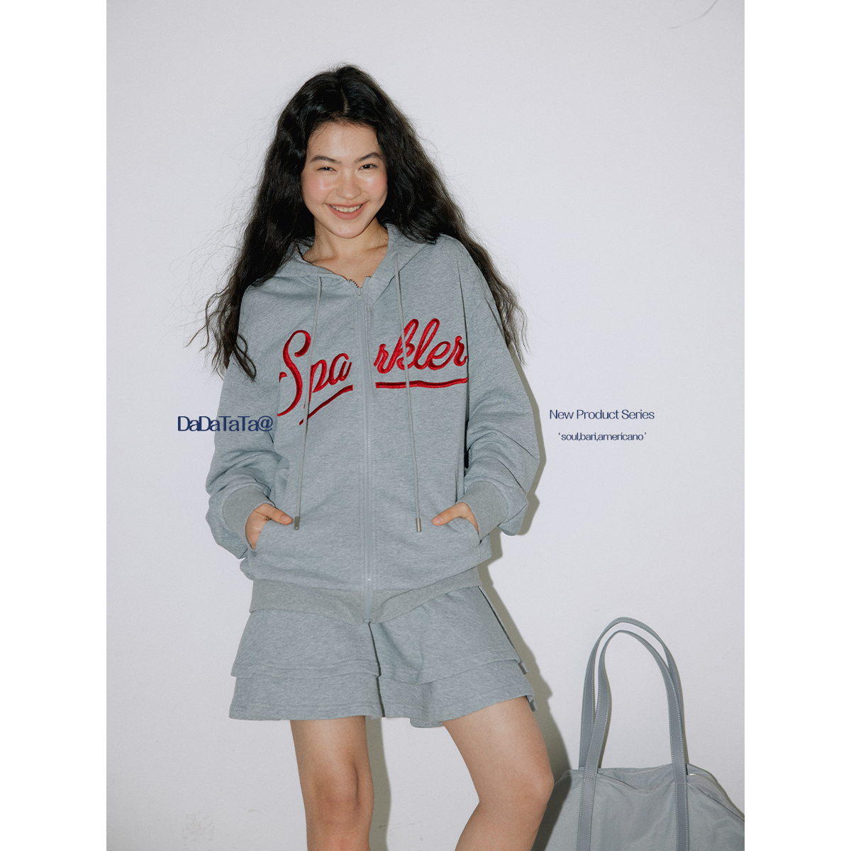 晶咕白标DADATATA 100棉卫衣短裙两件套大码女装微胖mm时髦套装