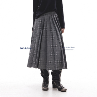 晶咕白标DADATATA 羊毛波点百褶半身裙秋冬显瘦裙子 巴黎剧院