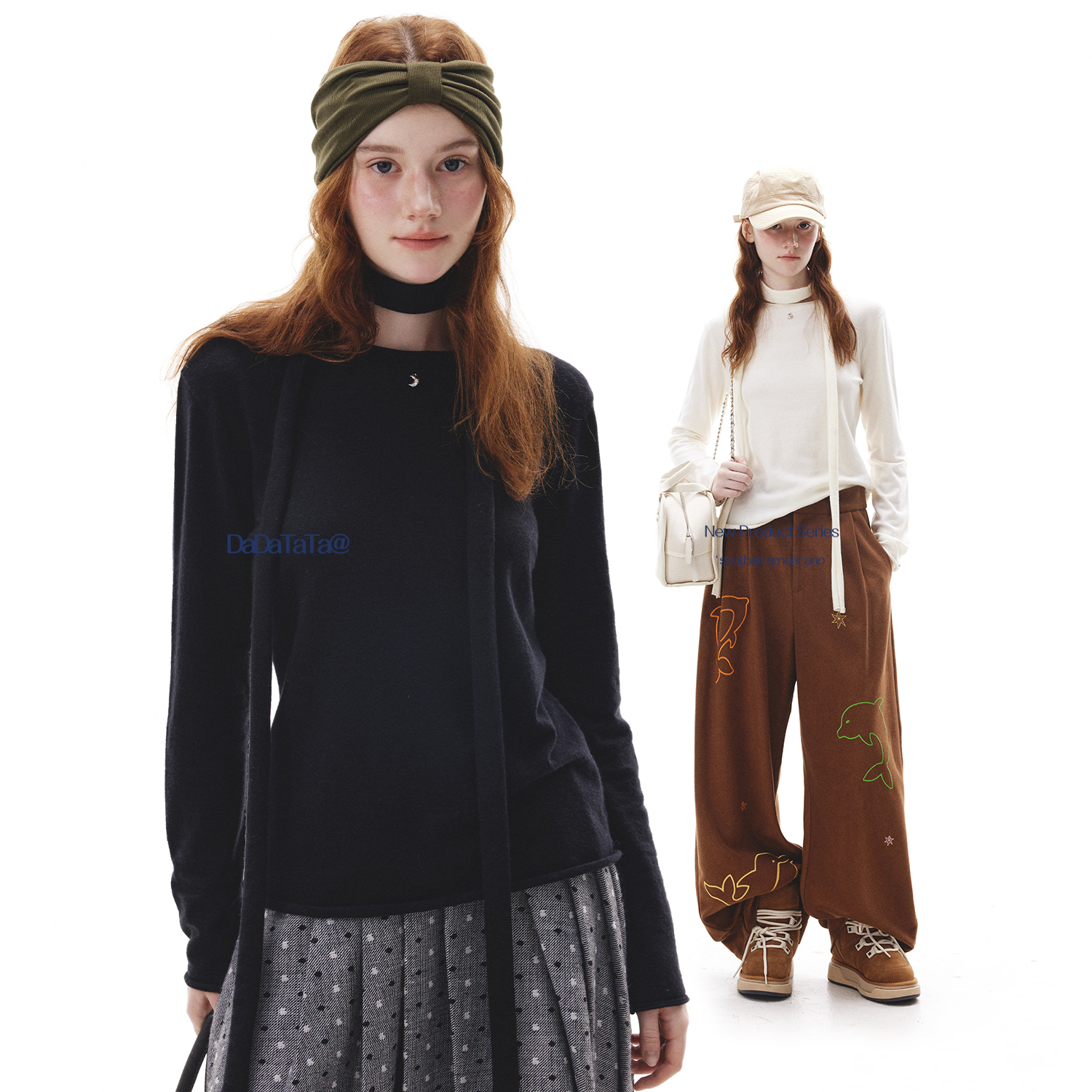 晶咕白标DADATATA【领间叙事】长袖针织绑带羊毛毛衣女秋冬上衣