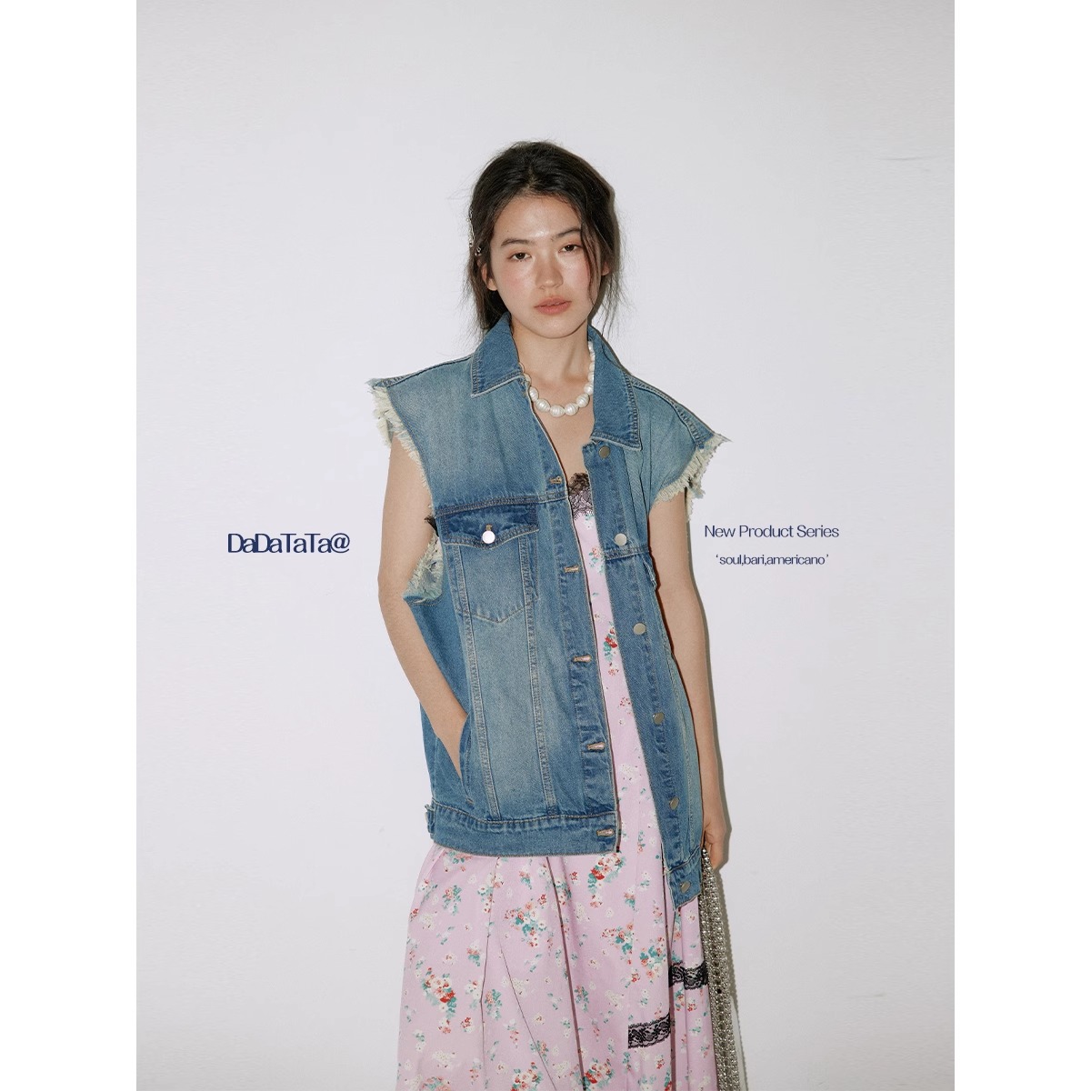 晶咕白标DADATATA 100棉袖口毛边水洗牛仔马甲女2025春装洋气穿搭