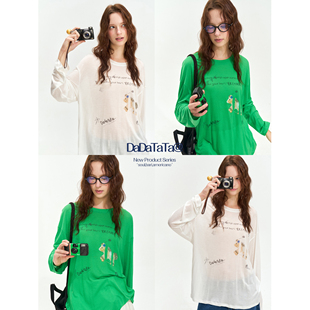微露晨光 晶咕白标DADATATA 7晚8点NEW T恤 T涂鸦印花针织长袖