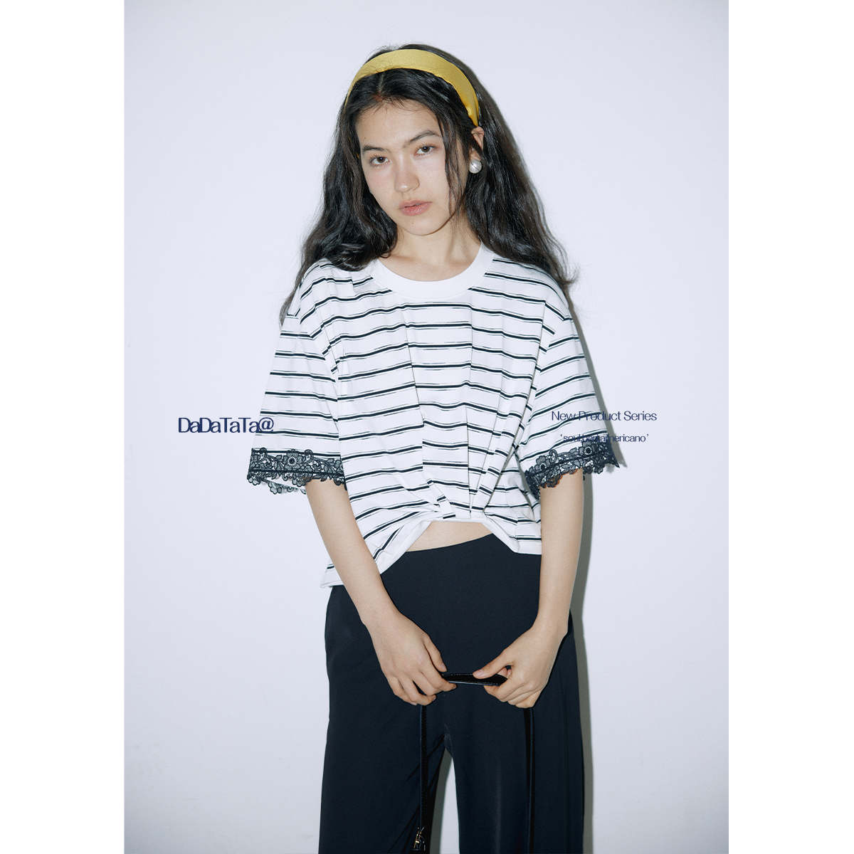 晶咕白标DADATATA【摩登律动】袖口蕾丝短袖Theynew微胖大码女装