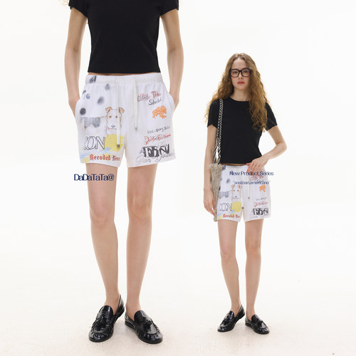 晶咕白标DADATATA2026夏季新款【涂鸦乐章】涂鸦印花腰部松紧短裤