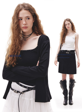 晶咕白标DADATATA【自由向往】莱赛尔钉珠针织开衫吊带背心套装女