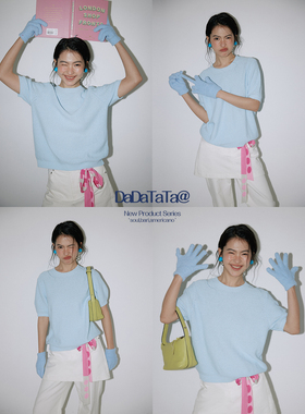 晶咕白标DADATATA【奶油cookie】圆领针织短袖微胖女孩的显瘦穿搭