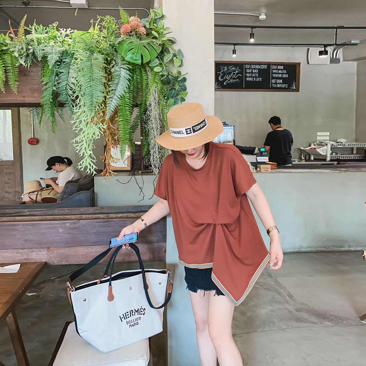 晶咕家短袖T恤女装2019新款潮中长款大码心机小众宽松衣服上衣(非品牌)