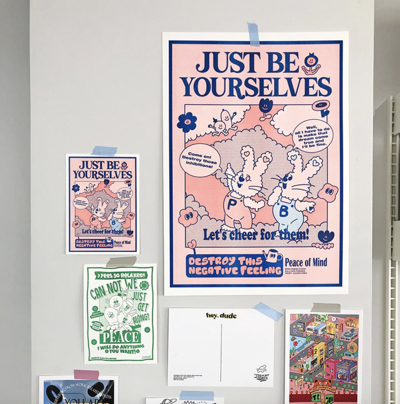 cute 韩国卡通可爱粉色兔子 装饰画文艺复古艺术海报怀旧复古