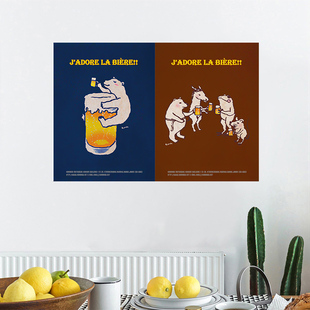 love 饰画 beer 小众现代创意装 店铺海报 可爱动物