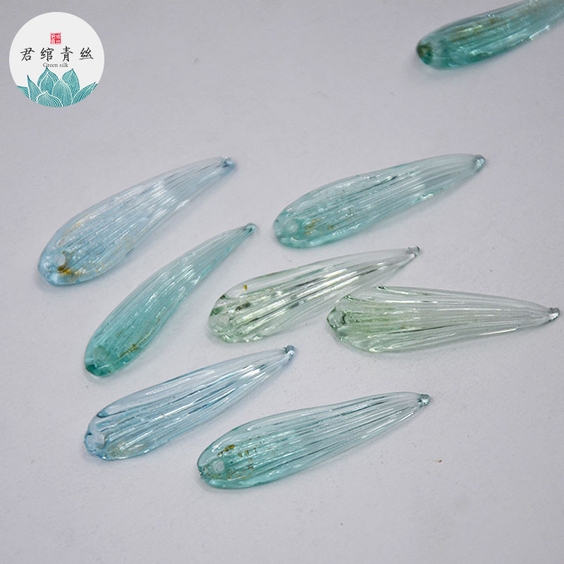 君绾青丝国产手工琉璃金沙竹叶渐变9*36MM手工玉簪花发簪diy材料