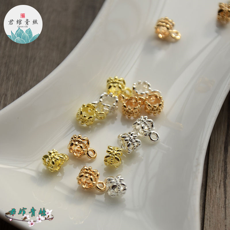 君绾青丝纯铜铸铜保色电镀真金9MM雕花环扣三通吊坠扣耳饰配件diy