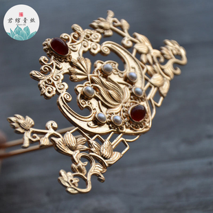 君绾青丝纯铜保色焊接镶嵌发冠主体手工发钗diy材料配件汉服配饰