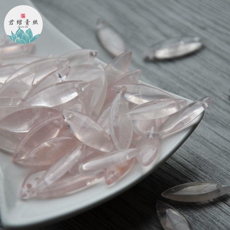 君绾青丝纯天然无优化冰种粉晶手工雕刻马眼吊坠花瓣饰品配件diy