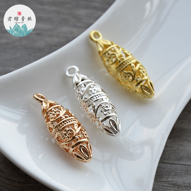 君绾青丝纯铜铸铜配件11*34MM镂空雕花吊坠 一枚 古风饰品发簪diy