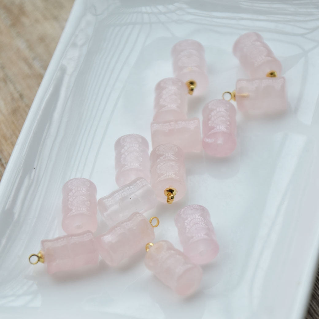 纯天然无优化粉晶雕刻竹节8*12MM吊坠通孔配件手工饰品配件DIY