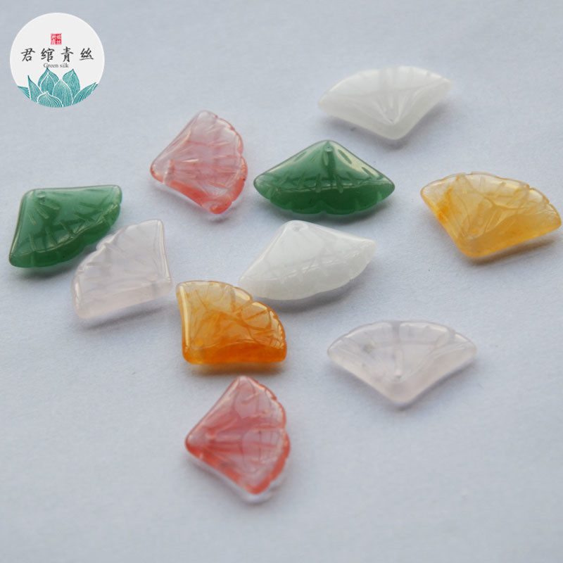 君绾青丝 纯天然无优化天然石雕刻15*22mm银杏叶吊坠 饰品配件diy