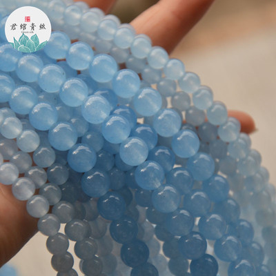天然石玉髓散珠海蓝宝色圆珠串珠