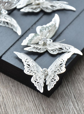 君绾青丝铜镀银34*41MMMM蝴蝶吊坠 手工立体发簪花片汉服配饰diy