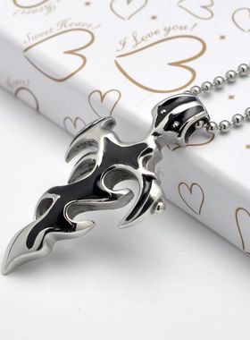 明星男士潮款剑钛钢吊坠项链/黑色火图腾钛钢不锈钢项链[1138]