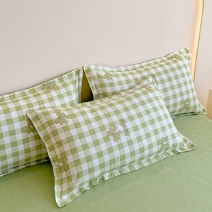 2026新款枕套一对装纯棉48cm×74cm单个加厚粉绿色枕头套装可爱女