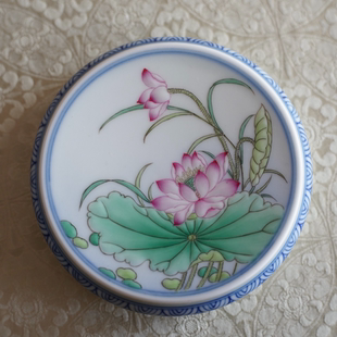 景德镇陶瓷纯手工手绘青花粉彩盖置主人杯托壶承圆形杯碟小盘彩绘