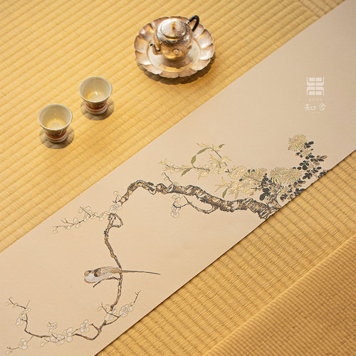 知舍·思无邪茶席复古新中式茶桌台布垫双面禅意布艺桌旗
